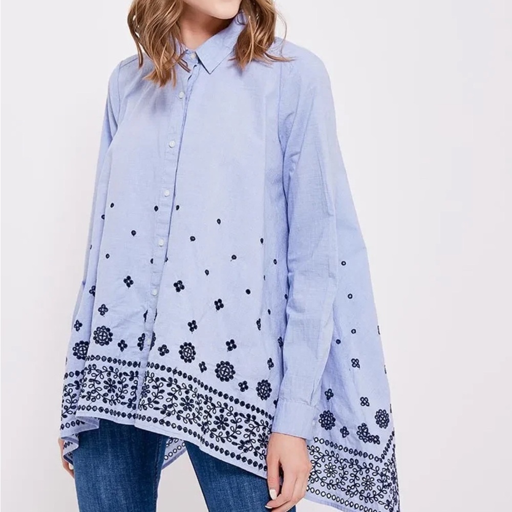 Gap Light Blue Embroidered Button Down Shirt - image 6